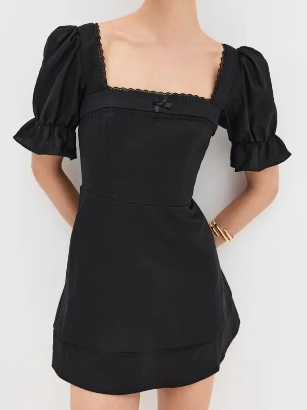 Reformation 100% Linen Evianna Mini Dress in Black